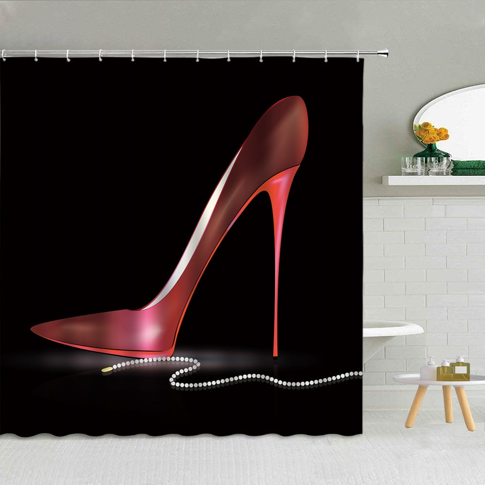 Romantic Lips Heels Parfum Bathroom Shower Curtain