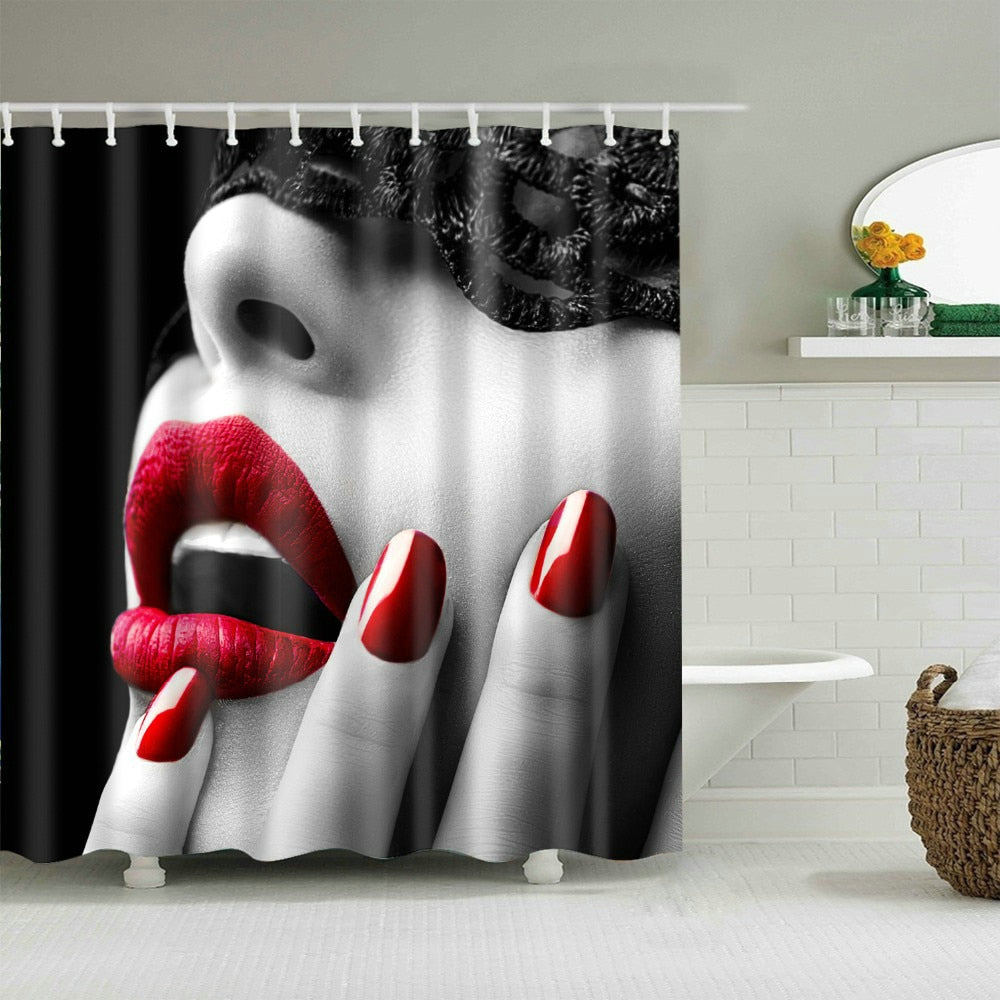 Romantic Lips Heels Parfum Bathroom Shower Curtain