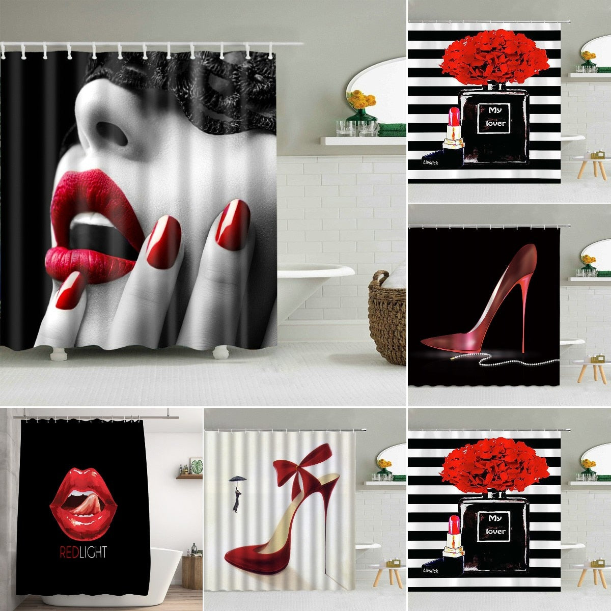 Romantic Lips Heels Parfum Bathroom Shower Curtain - Premium Shower Curtain from The Luxury Pillow - Just $49.99! Shop now at The Luxury Pillow